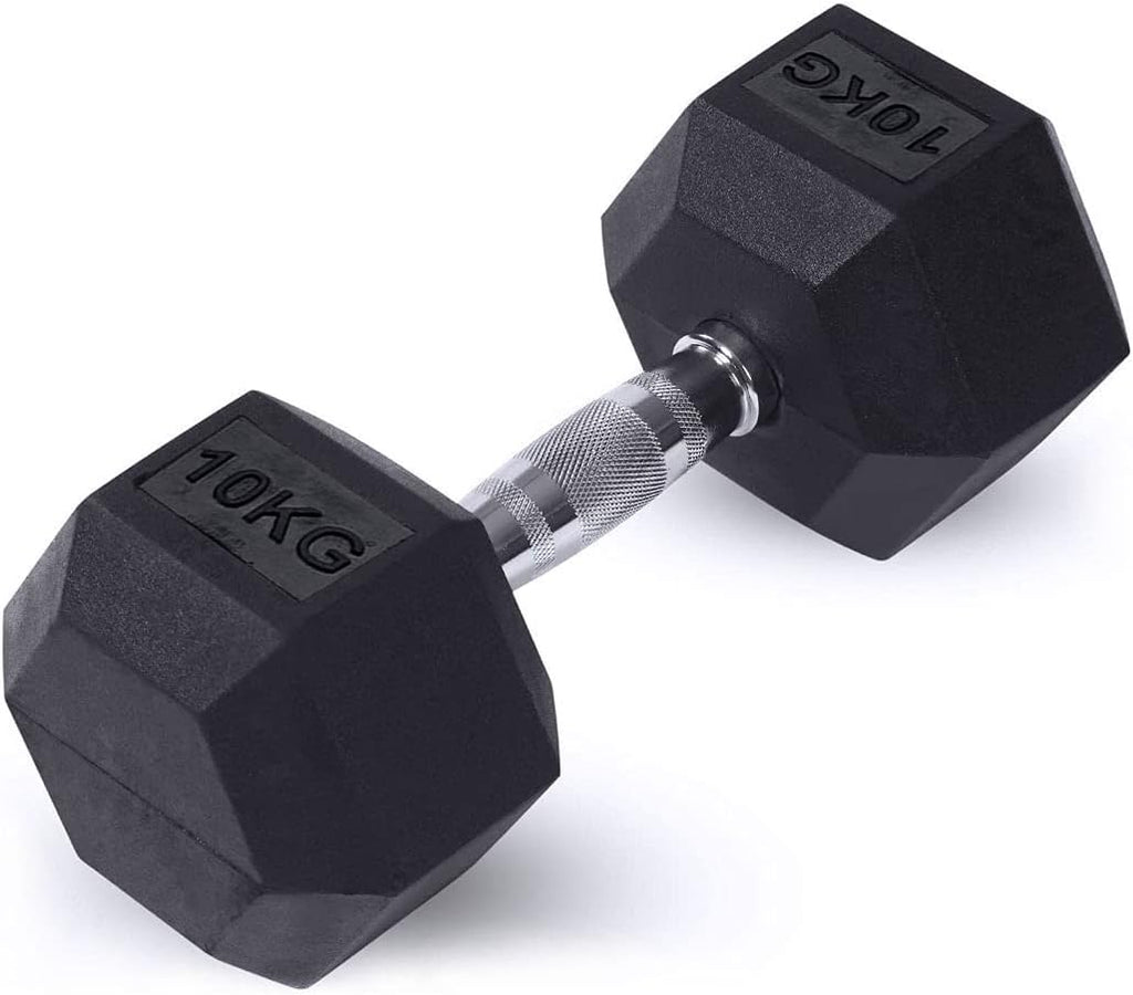 Rubber Dumbbells 2 x 10kg Pair Home Gym Fitness Strength Training Weights Set