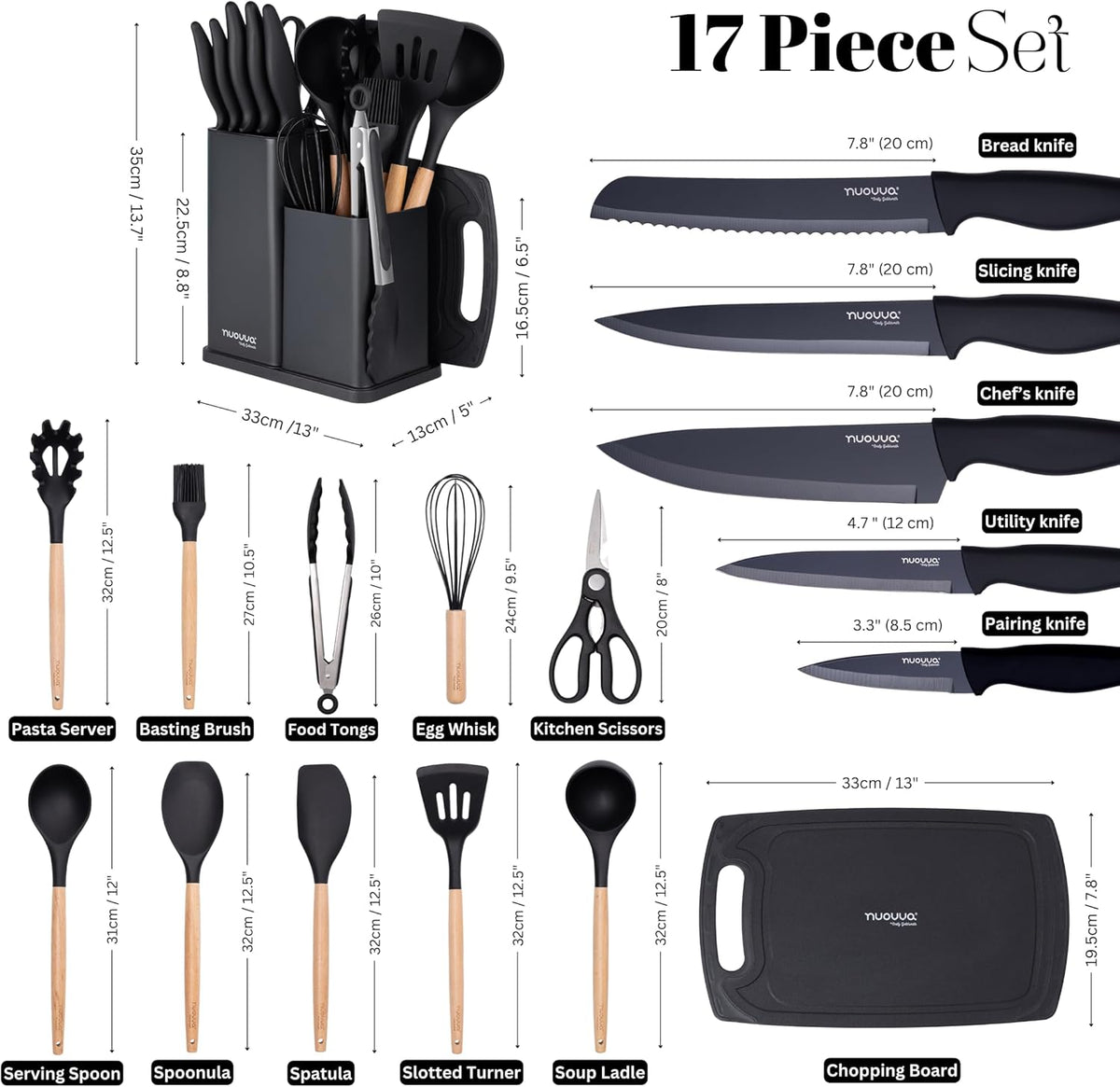 17-Piece Kitchen Utensil & Knife Set