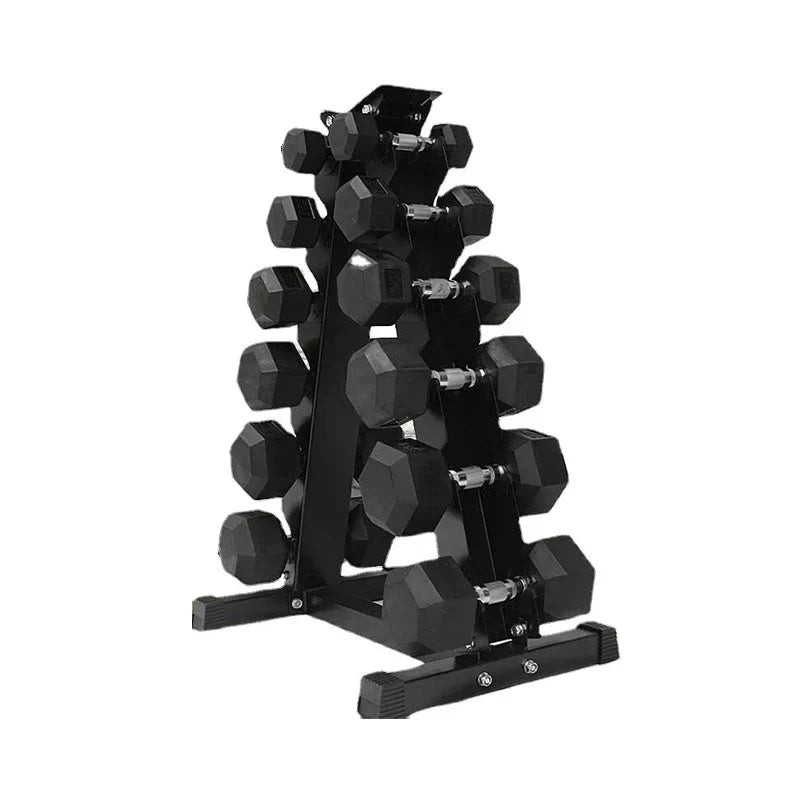 Hex Dumbbells 6 Tier Rack with or without Weights & Bench – Vertical Dumbbell Storage Stand for Home Gym (2.5kg–30kg)