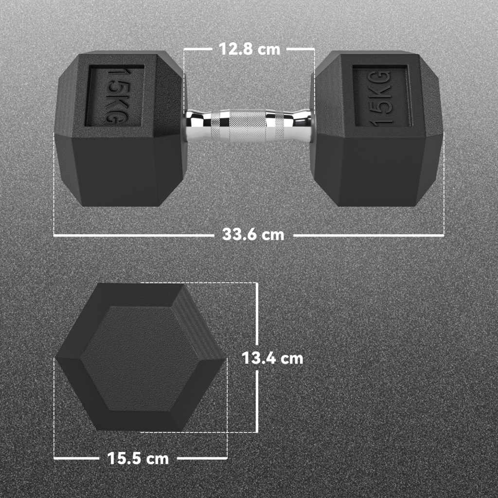 HOMCOM Rubber Hex Dumbbell Portable Hand Weights for Home Gym